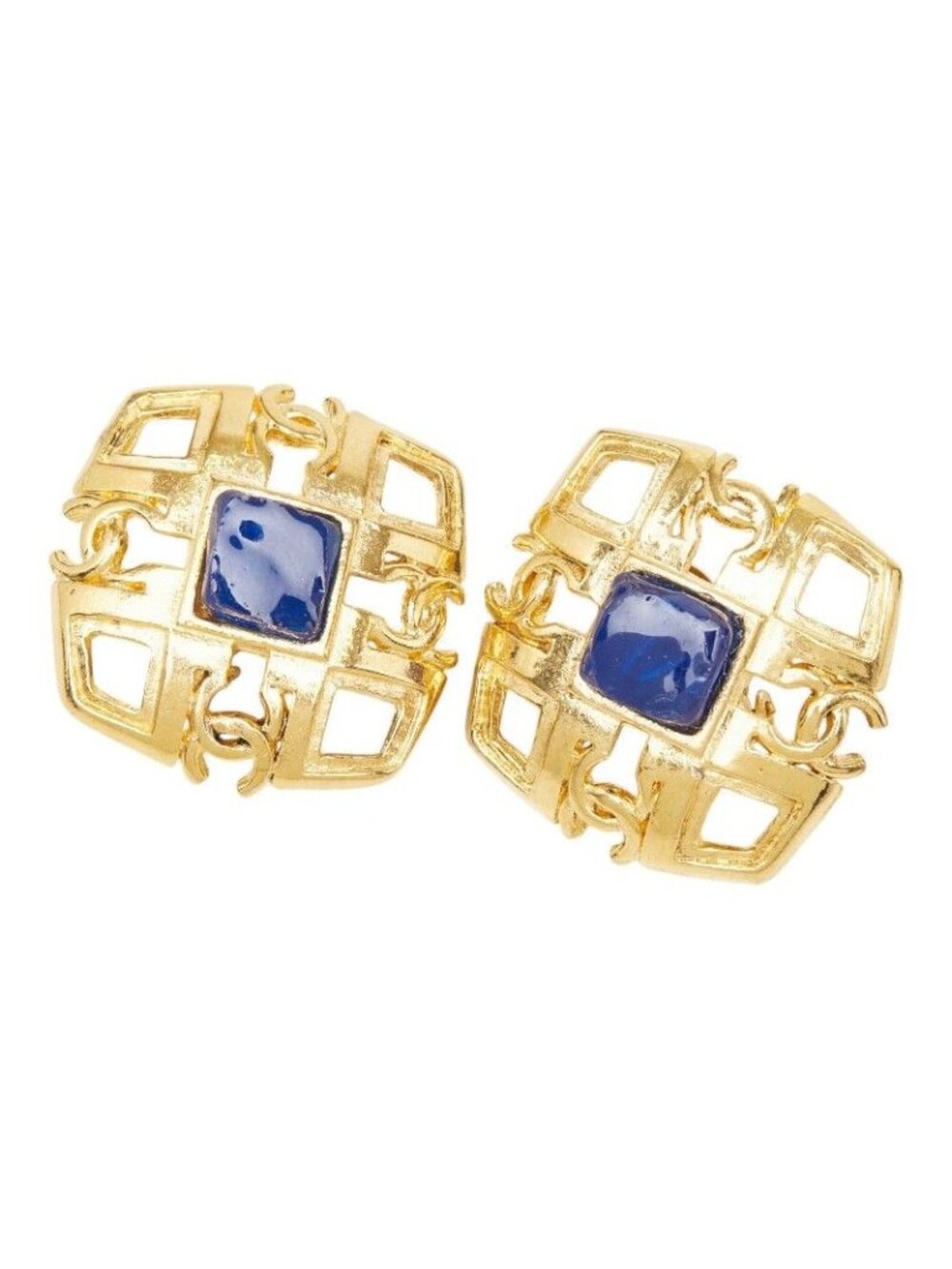Chanel Vintage CC Logo Color Stone Earrings Gold Plated